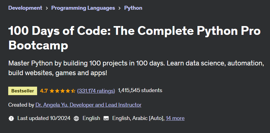 [Full Course] Udemy - 100 Days of Code The Complete Python Pro Bootcamp